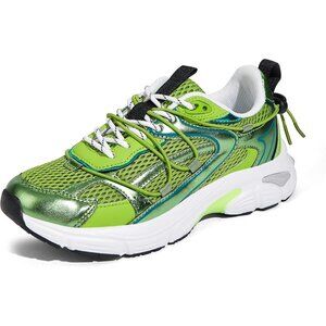 Lucky Step Women's Green Walking Shoes Running Platform Mesh Casual Lace